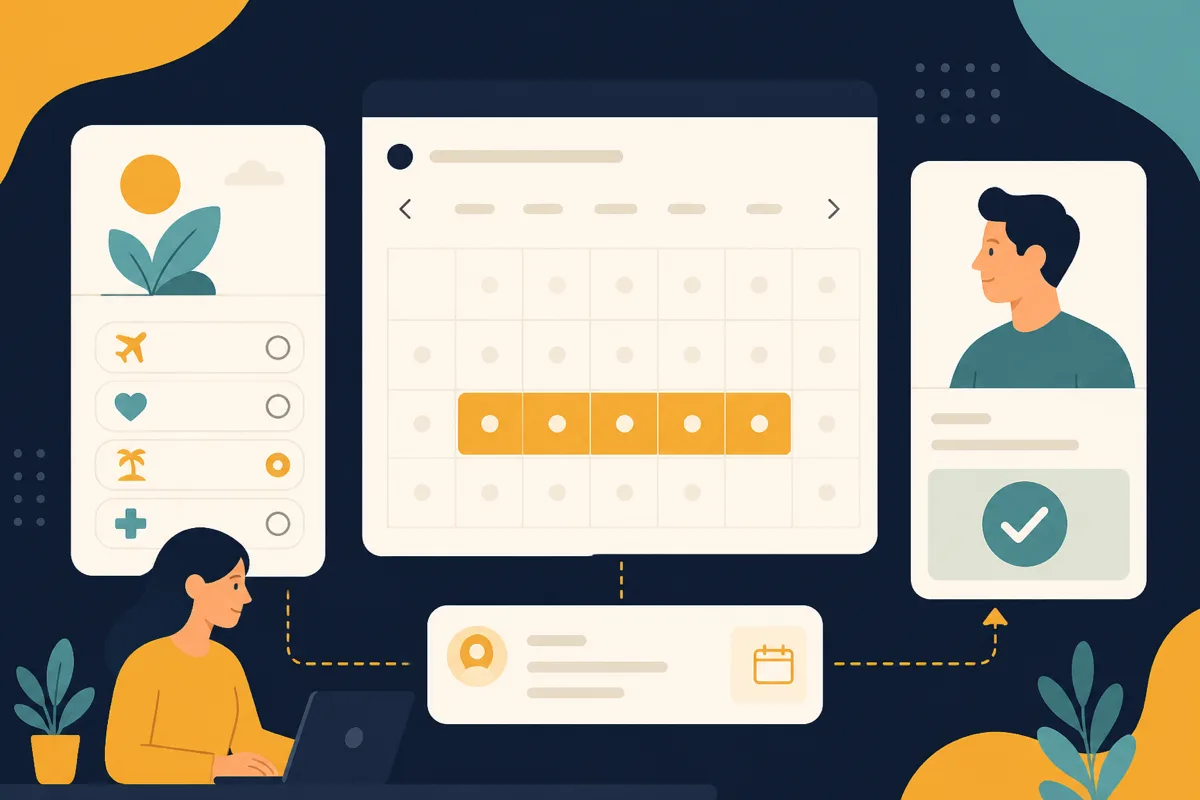 Leave request calendar with categories and manager approval