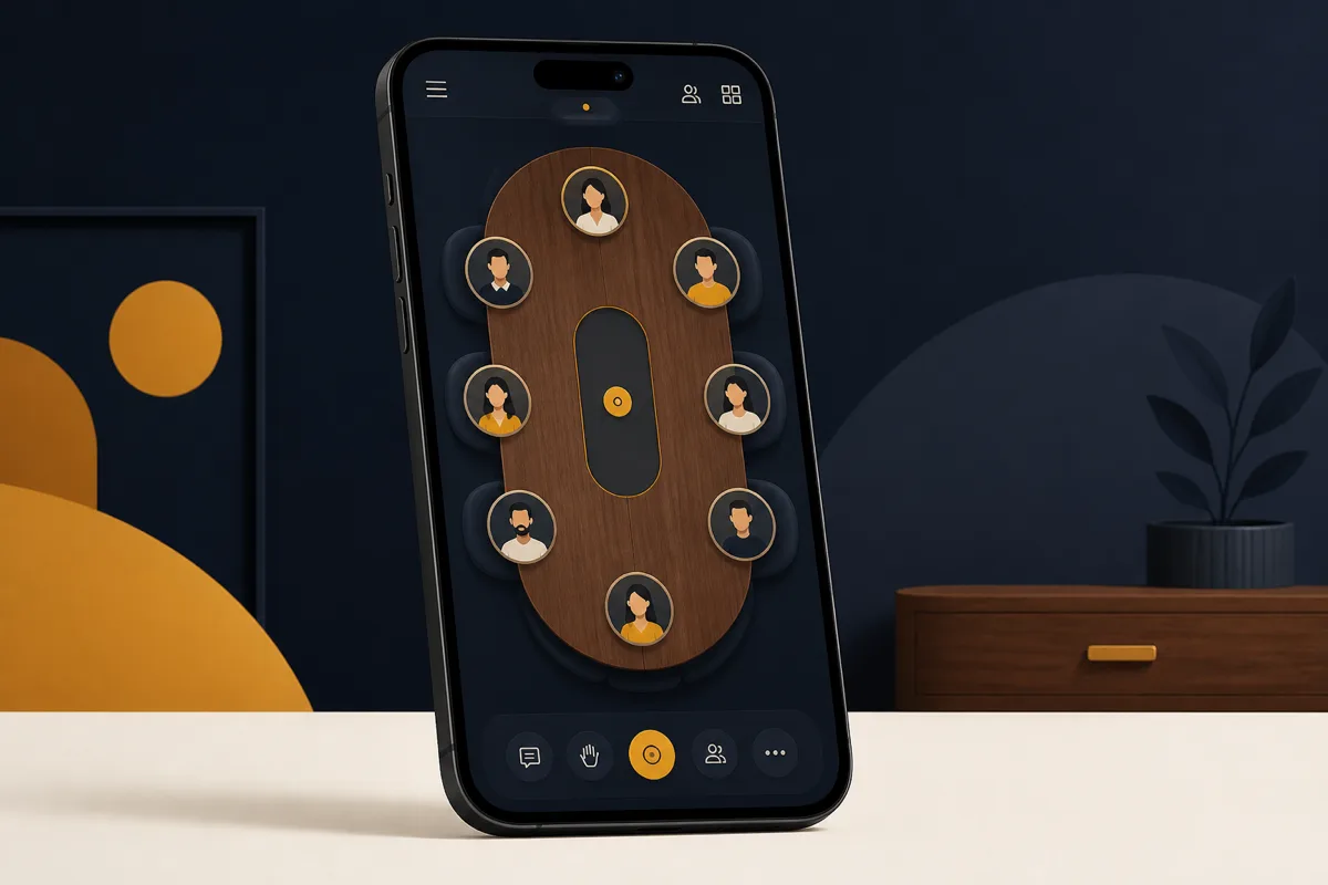 Phone showing the oval room table in portrait handheld mode